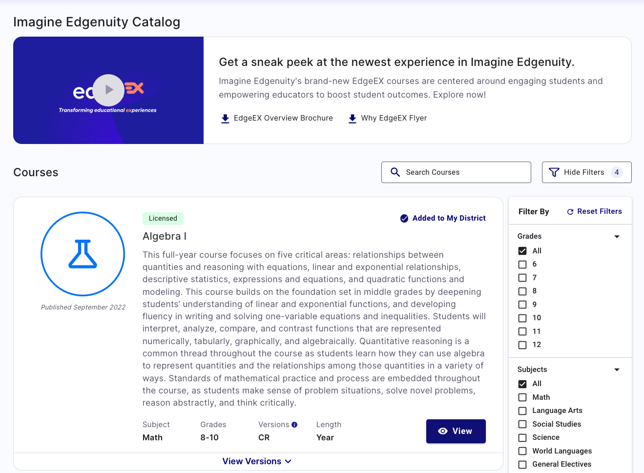 EdgeEX and heritage Edgenuity — Provisioning courses Edgenuity