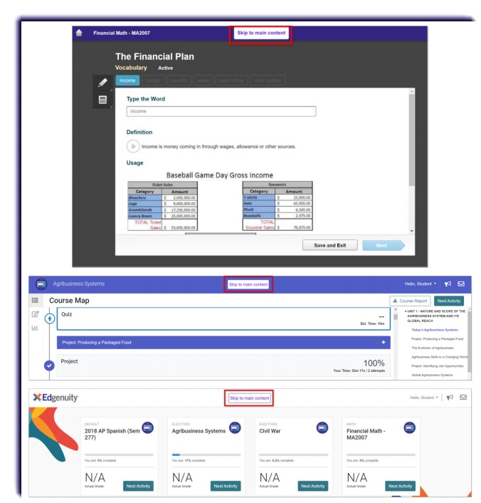 Screen Reader in the Student Experience Edgenuity