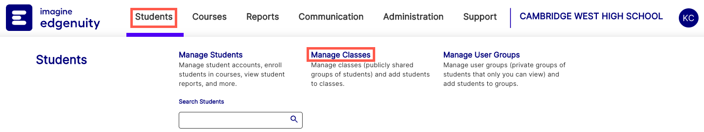 Editing a Class – Edgenuity