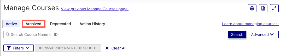 Single archived course actions overview – Edgenuity